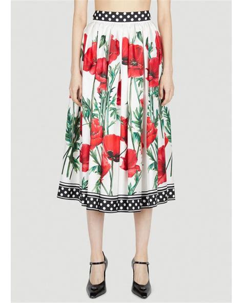 dolce and gabbana poppy print pleated skirt in white lyst