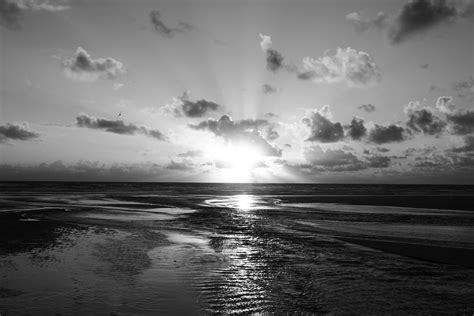 Black And White Beach Sunset In Perranporth Cornwall