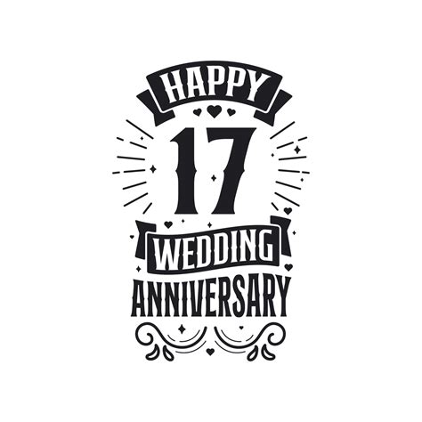 17 Years Anniversary Celebration Typography Design Happy 17th Wedding