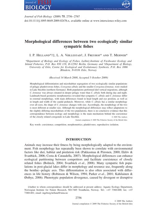 Pdf Morphological Differences Between Two Ecologically Similar