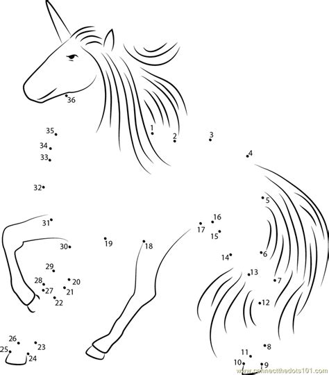 A nice simple horse picture, very basic and aimed at a. Majestic Unicorn dot to dot printable worksheet - Connect ...