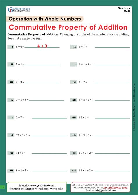 Addition Commutative Property 1st Grade Math Worksheet Catholic