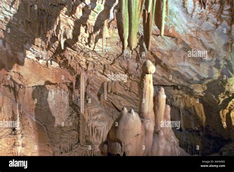 Koutouki Cave Or Cavern With Stagmites And Stalagtites In Attiki Or