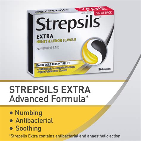 Buy Strepsils Extra Honey Lemon Lozenges 36pk Fast Numbing Sore Throat