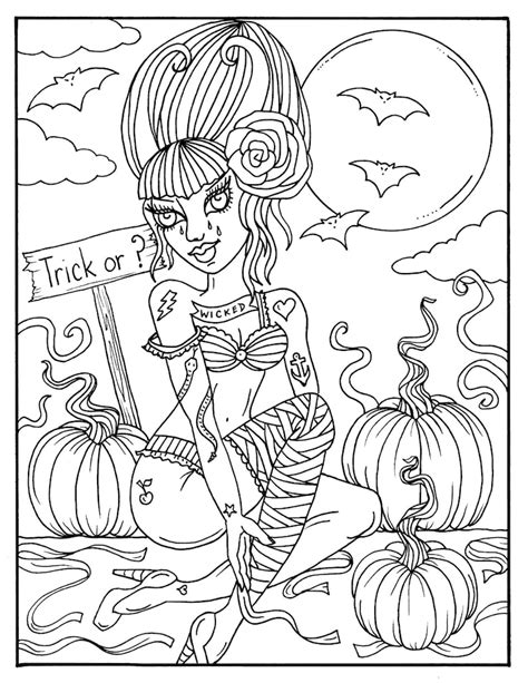 Halloween Pin Up Girls Coloring Pages Coloring Pages
