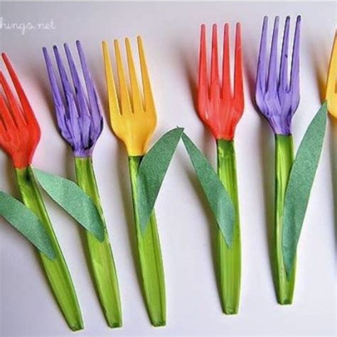 Fork Tulip Craft Diy Mothers Day Crafts Recycled Crafts Kids