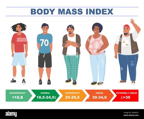 Bmi For Men Body Mass Index Chart Based On Height And Weight Flat Vector Illustration Stock
