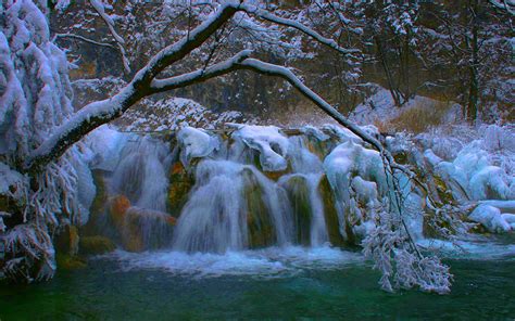 Plitvice Waterfall Winter Wallpaper Hd 07942