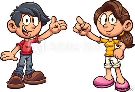 Happy Cartoon Boy And Girl Vectorclip Art Illustration With Wall Mural