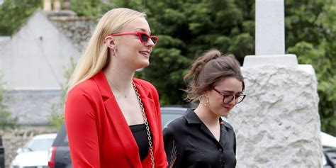 Sophie turner arrives at kit harington's wedding in daring outfit. Sophie Turner and Maisie Williams at Kit Harington and Rose Leslie's Wedding - Game of Thrones ...
