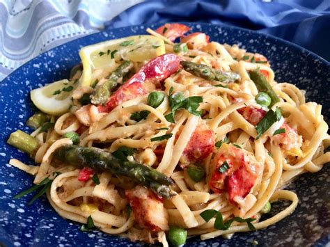 Lobster Pasta With Asparagus And Peas In Sherry Cream Sauce Dish Off