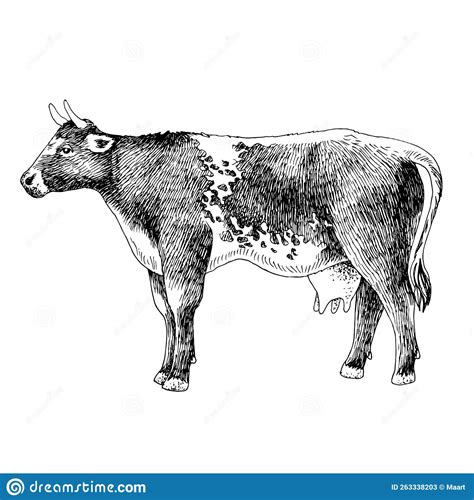 Standing Milk Cow In Spots Side View Stock Vector Illustration Of Drawing Milk 263338203