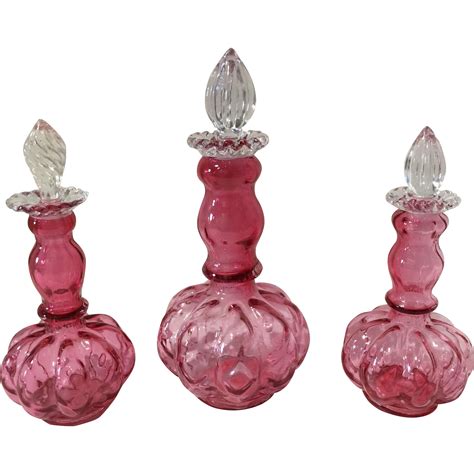 3 Vintage Cranberry Glass Fenton Perfume Cologne Bottles from ...