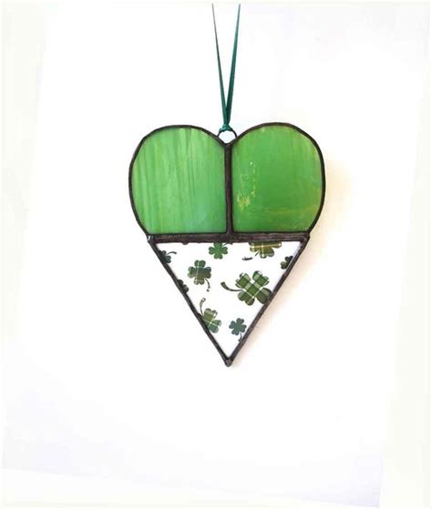 Shamrock Clover Heart Stained Glass Suncatcher Irish St Etsy