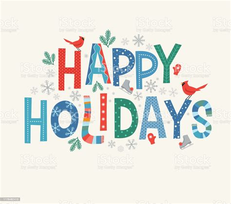 Colorful Lettering Happy Holidays With Decorative Seasonal Design ...