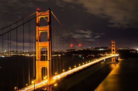 Night Cityscape Golden Usa 4k Gate Bridge California Golden