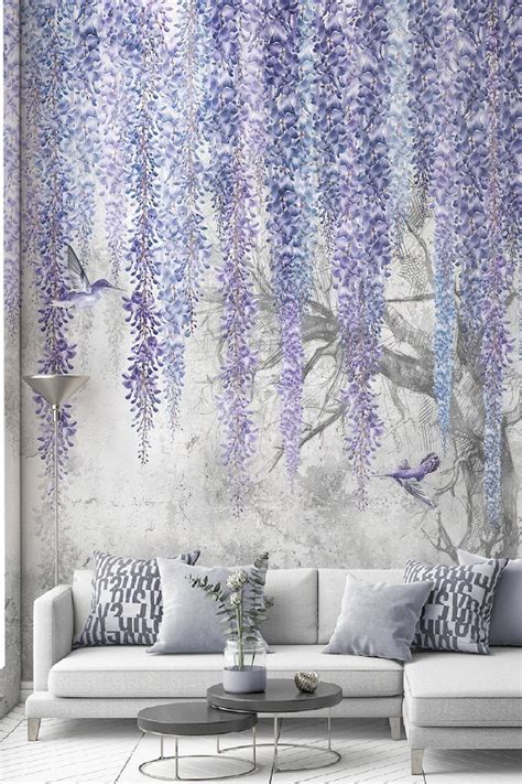 wall murals 3d wallpaper lilac wisteria flower 3d wall mural living room sofa tv wall bedroom