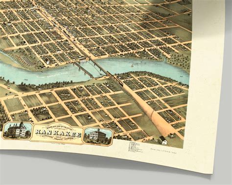 Bird's Eye View of the City of Kankakee, Kankakee County, Illinois 1869