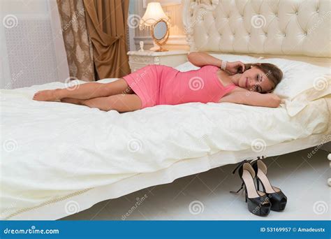 Elegant Petite Young Female Laying On Bed Stock Image Image Of Female