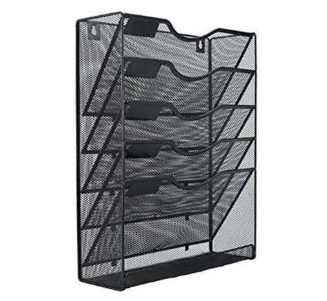 Easypag Mesh Wall Hanging File Organizer Holder 5 Tier Vertical Pocket Magzine Rack With Tray