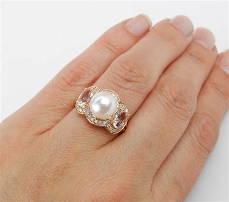 Pearl Engagement Ring Morganite Engagement Ring K Rose Gold Pearl
