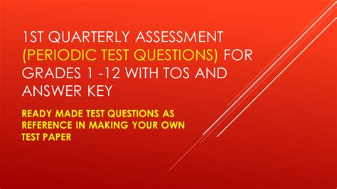 Ready Made Test Questions With Tos And Answer Key For Grades 1 10 1st