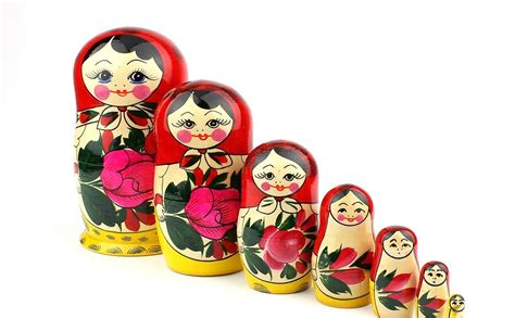 Muñecas Rusas De Anidación 7 Tradicionales Matryoshka Clásico Estilo Rojo Semyonov