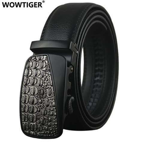 Wowtiger Designer Automatic Buckle Alloy Cowhide Leather Tactical Belt