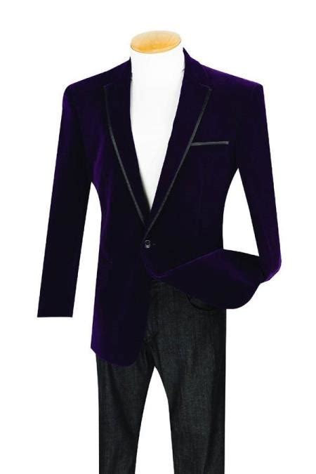 Mens 1 Button Purple Velour Dinner Jacket Tuxedo Sport Coat With Trim
