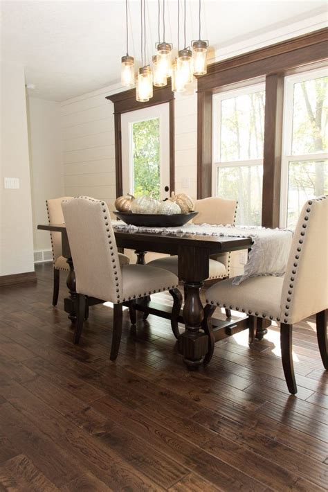 Keep everything organized with our dining room storage options, including buffets, sideboards, and credenzas—and top off good times with one of our gorgeous bar cabinets. Dark Oak Hardwood Dining Room Floor | Dining room floor ...