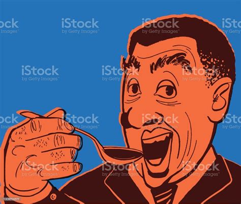 Man Eating With A Spoon Stock Illustration Download Image Now