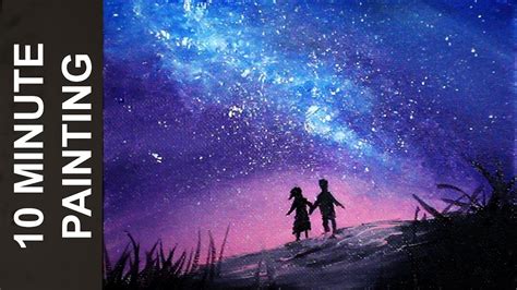Painting Two Kids Looking Out At A Galaxy In A Night Sky With Acrylics