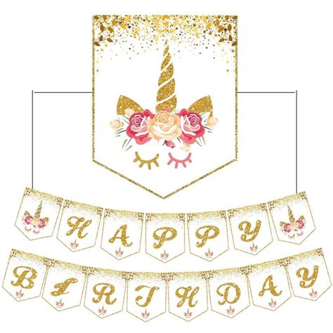 15 Pcs Glitter Unicorn Happy Birthday Banner Bunting Garland For Baby