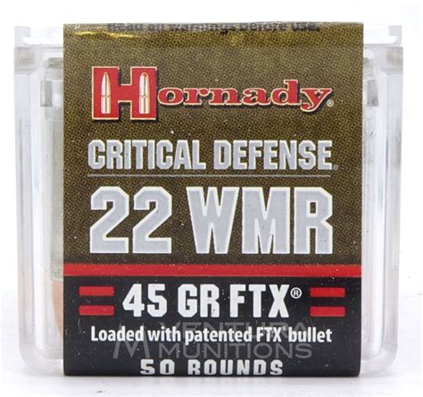 Hornady Critical Defense 22 Wmr 45gr Ftx Ammo 50 Rounds Ventura