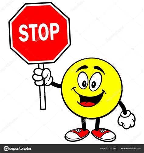 Emoticon Stop Sign Cartoon Illustration Emoticon Mascot Stock