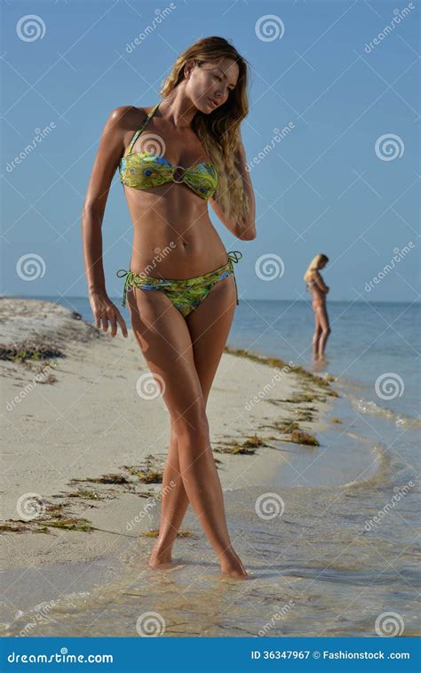 Posera F R Tv Bikinimodeller Som R Sexigt P Den Tropiska Stranden