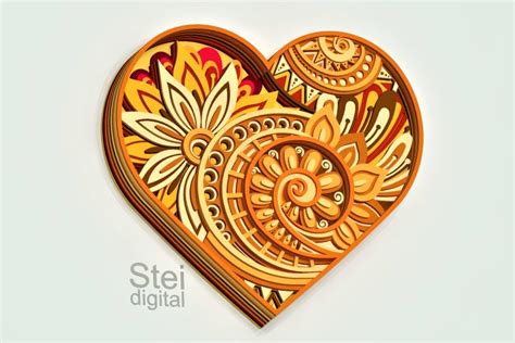 3d floral Heart layered design Cricut svg, laser cut file. (1130202