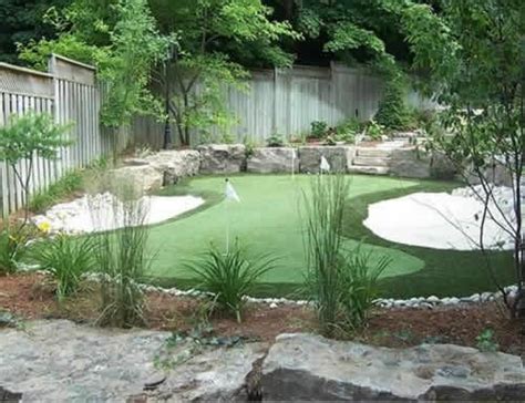 This putting green is easy to remove wherever you place it. Backyard putting green! Guests can get in their golf ...