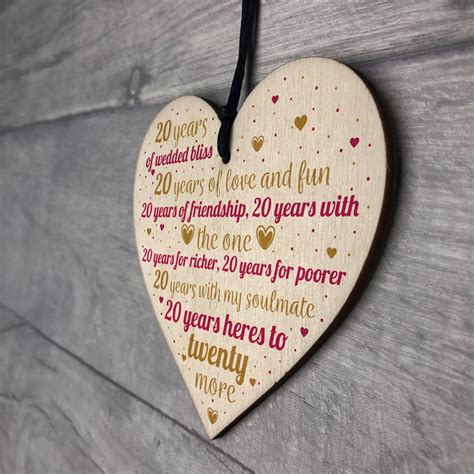 Every traditional wedding anniversary gift theme for every marriage year. 20th Wedding Anniversary 20 Year Gift Wooden Heart First ...