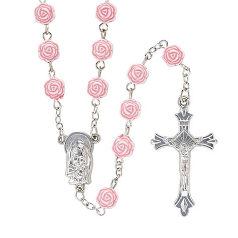 Pink Rose Bead Rosary 12pk