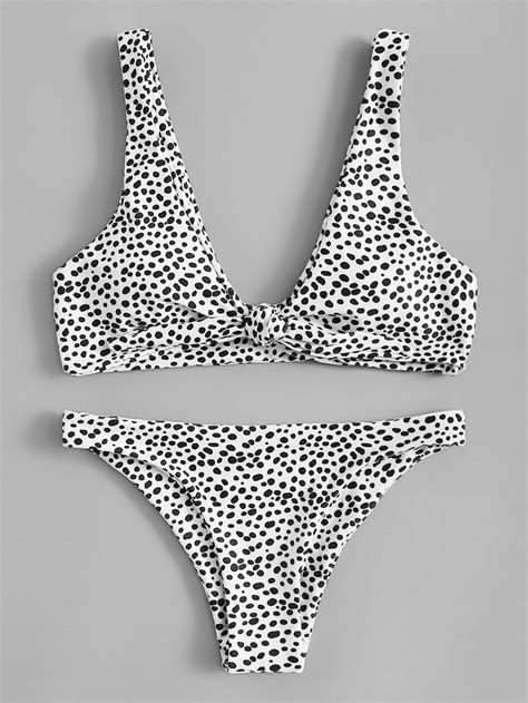 Dalmatian Print Knot Front Bikini Swimsuit | Bikinis, Bikini swimsuits, Swimsuits