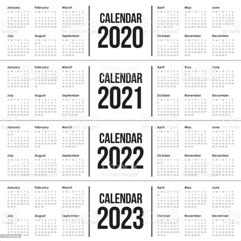 Vetores De Molde Do Projeto Do Calendário Do Ano 2020 2021 2022 2023 E