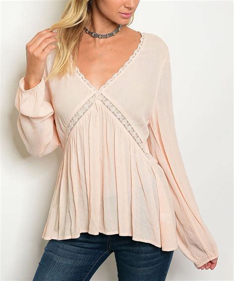 Take A Look At This Light Pink Lace Accent Empire Waist Top Today