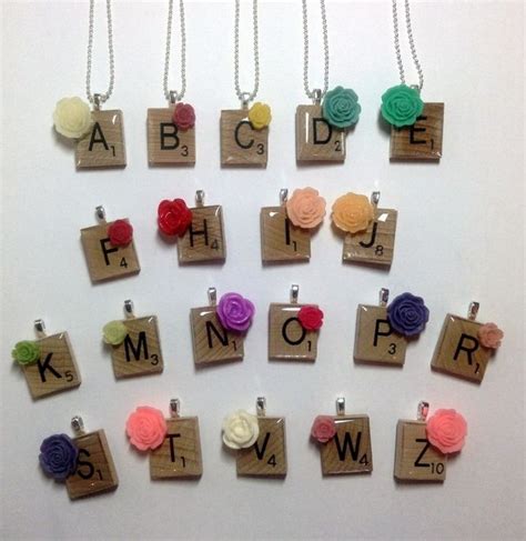 Letter Scrabble Tile Necklace With Resin Flower And Chain Resin