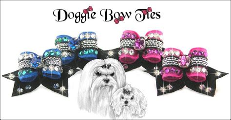 Crystal Maltese Pairs By Doggie Bow Ties Turquoise And Hot Pink Bow