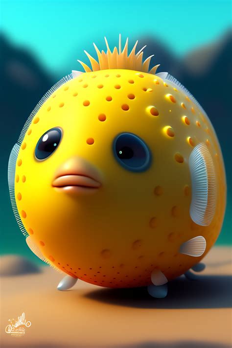 Lexica Cute And Adorable Cartoon Puffer Fish Baby Fantasy Dreamlike