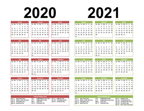 Below are year 2021 printable calendars you're welcome to download and print. 2 Year Calendar Printable 2020 2021 Word, PDF, Image ...