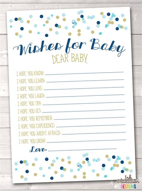 Blue Polka Dot Confetti Printable Baby Wishes Card Erin