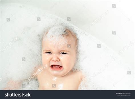 Crying Baby Girl Bathes Bath Foam Stock Photo Shutterstock