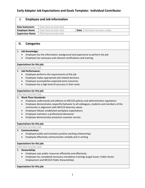 Job Expectations Template Pdf Template